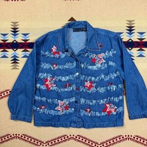 Vintage Denim Button Up Shirt Top Life Style Womens M 4th of July USA America